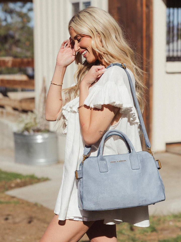 Mini Uptown Tote Light Blue Suede