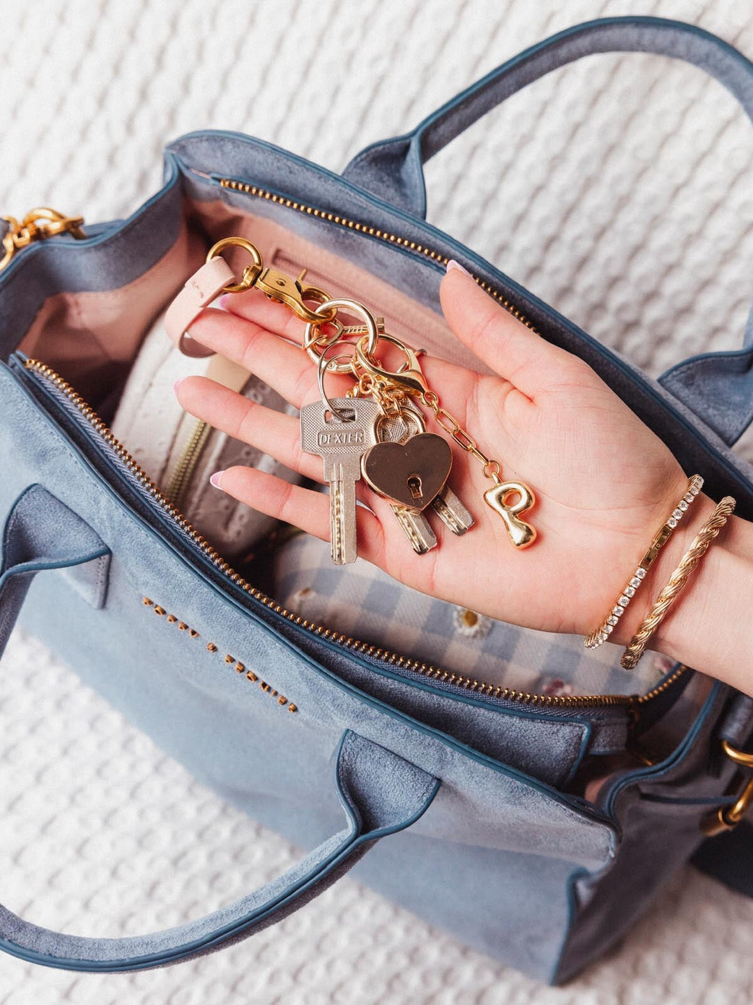 Mini Uptown Tote Light Blue Suede