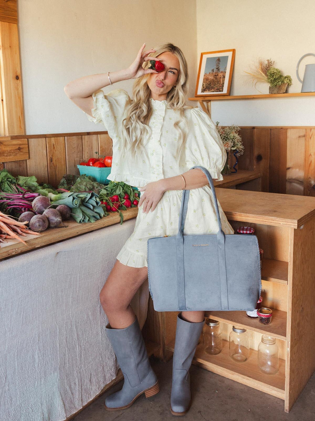 The Meadow Tote Light Blue Suede