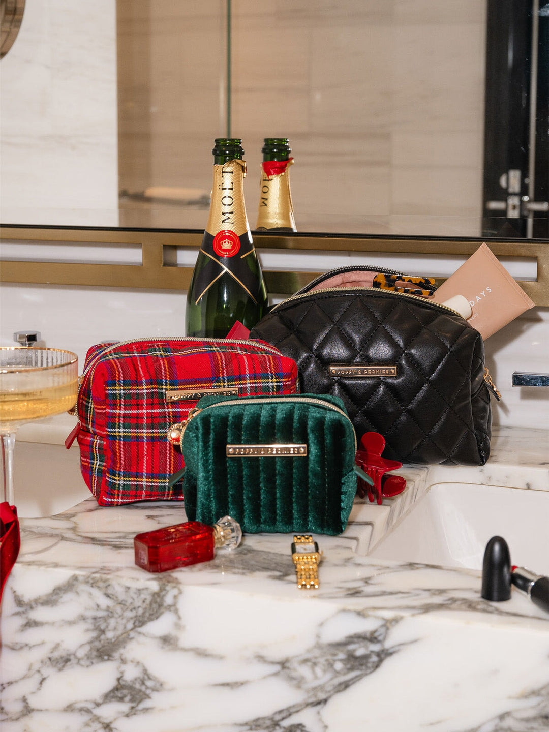 Cosmetic Trio Red Plaid