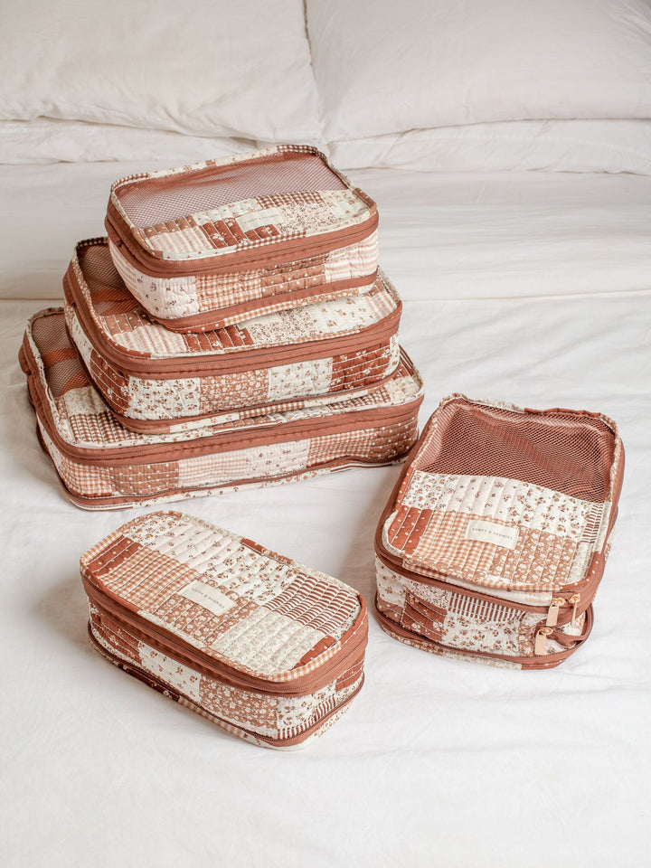 Pack-It-Up Five Piece Packing Cube Set Brown Patchwork