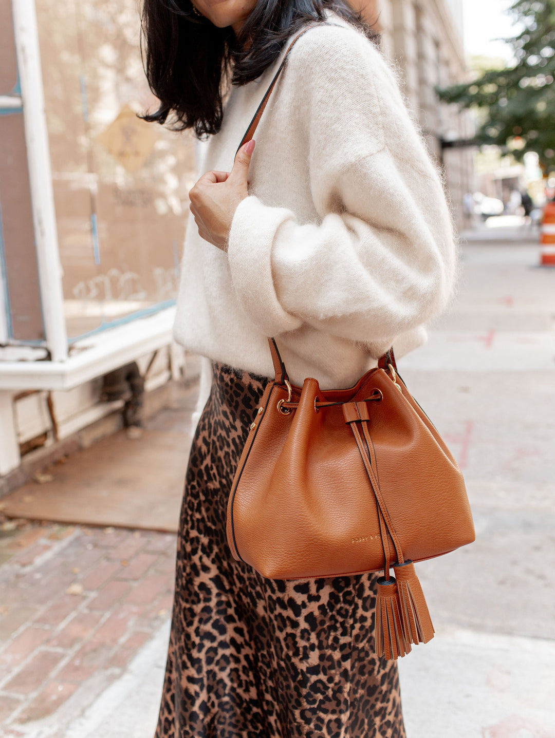 Pulled Together Bucket Bag Cognac