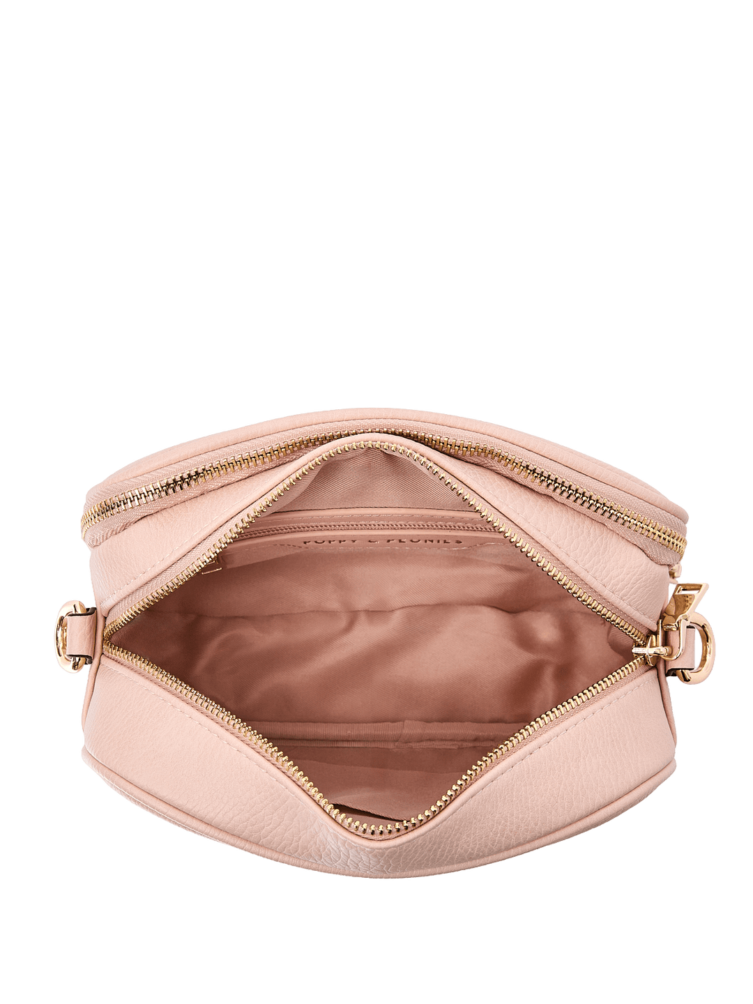 Light pink vegan leather crossbody bag with pink interior