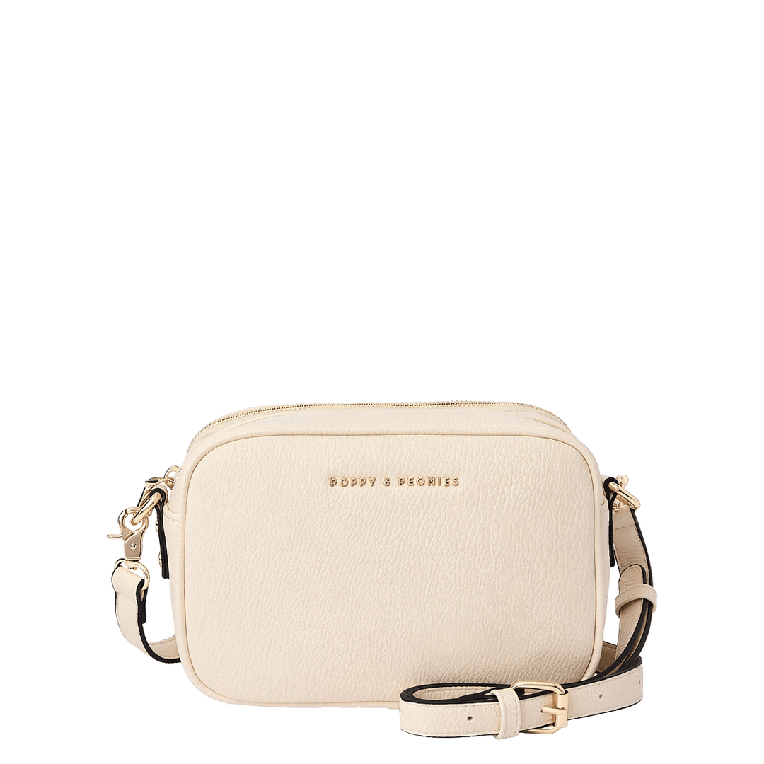 Cream vegan leather crossbody bag with a detachable strap