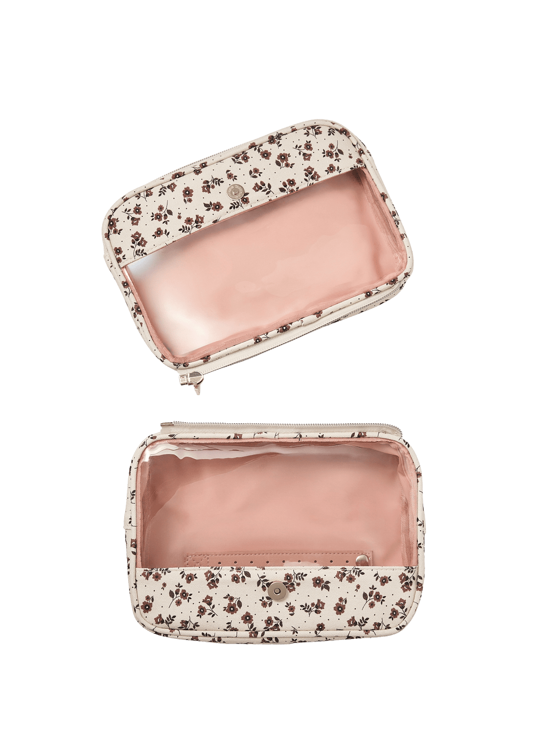 Two floral-patterned travel cases that can split apart