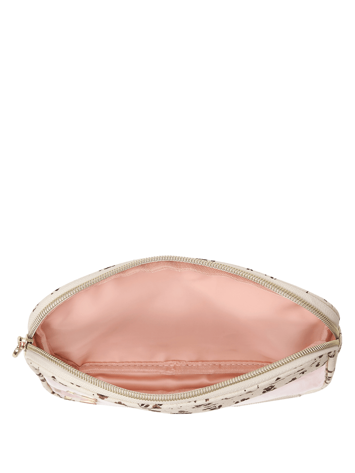 Interior of a floral pattern travel case