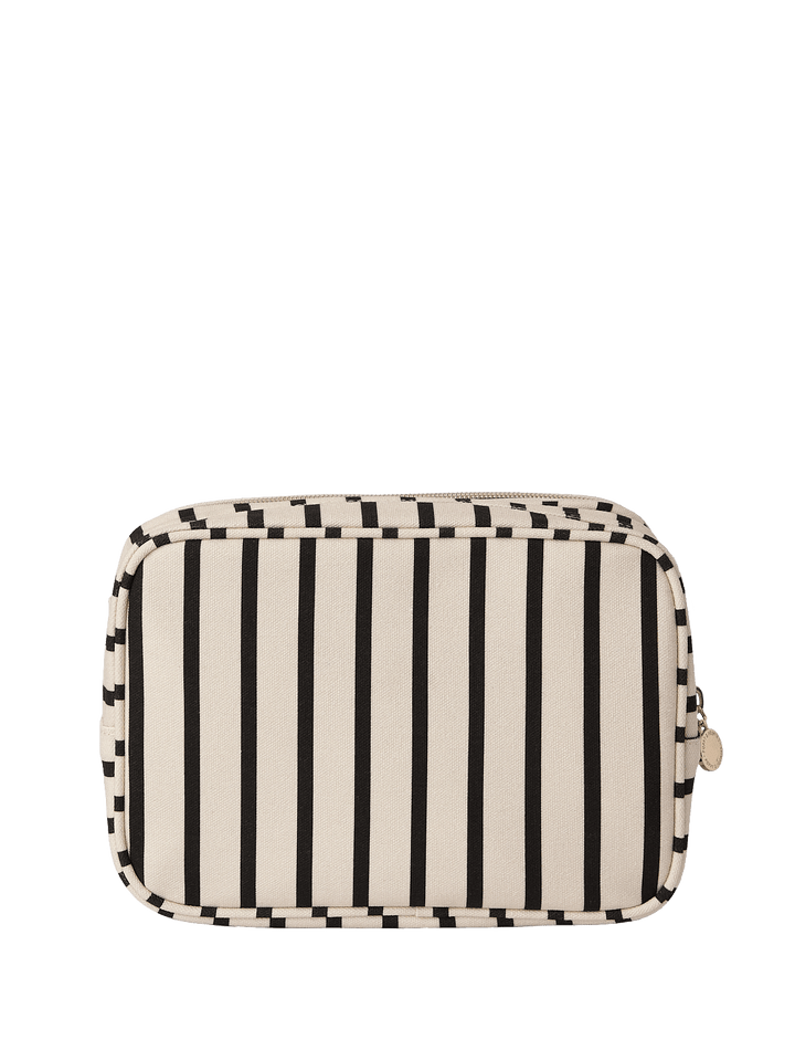 Rectangular pouch with black and white striped pattern