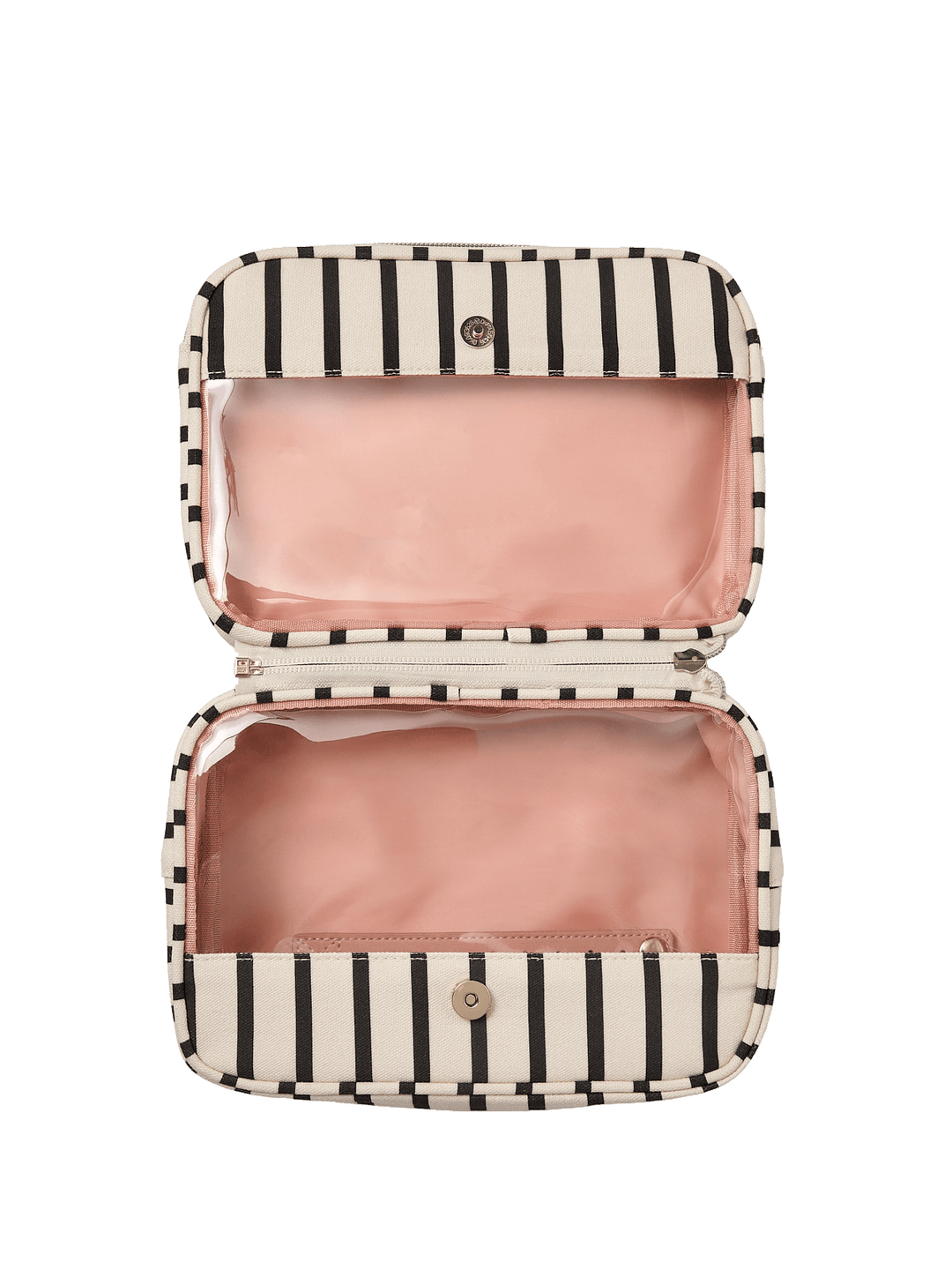 Open striped cosmetic pouch