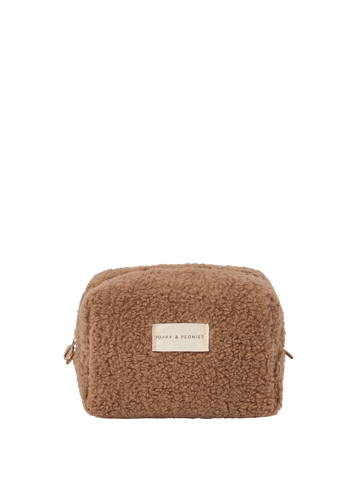 Brown faux fur cosmetic bag