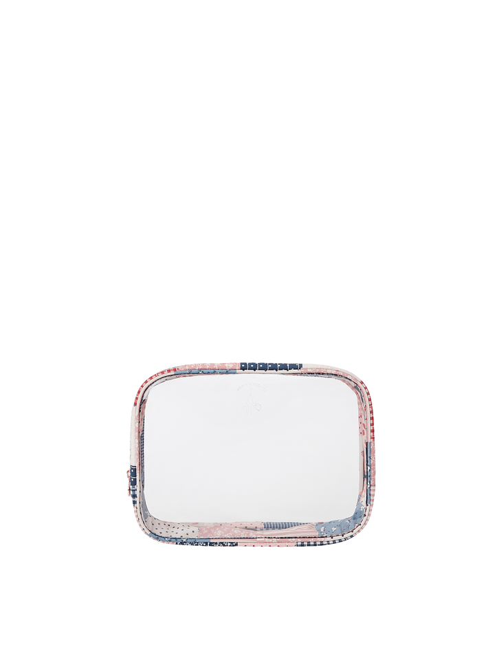 Poppy & Peonies Clearly Organized Set large case front view, featuring a clear panel, patchwork trim and zip-around closure.