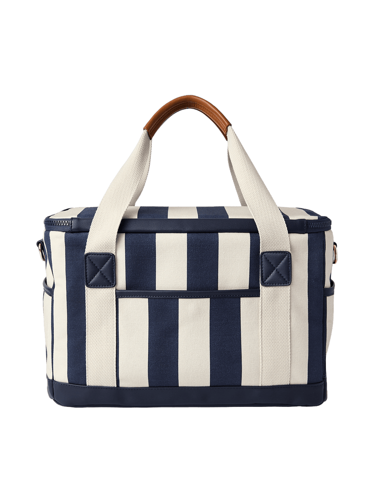 Navy and white striped cooler bag