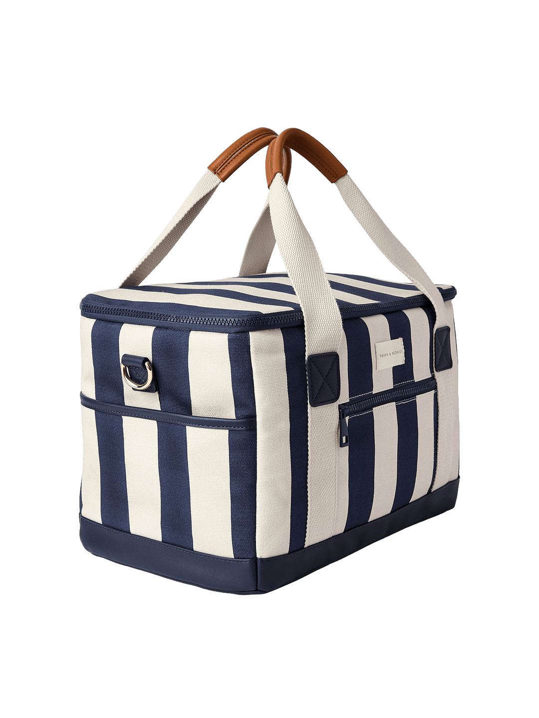 Navy and white striped cooler bag