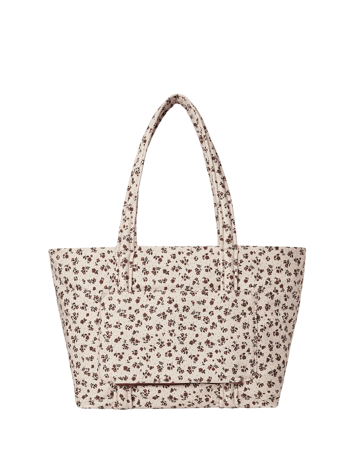 Floral patterned tote bag with a trolley sleeve