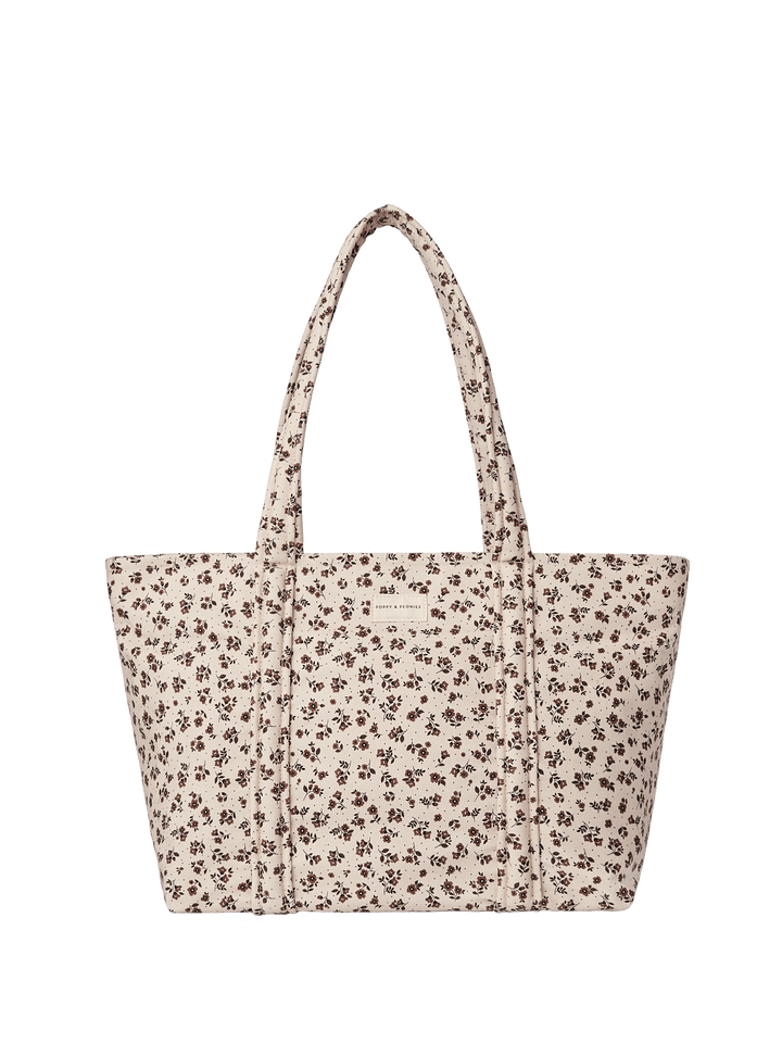Floral patterned tote bag on a transparent background