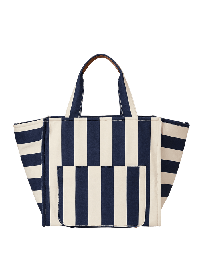 Navy and white striped tote bag 