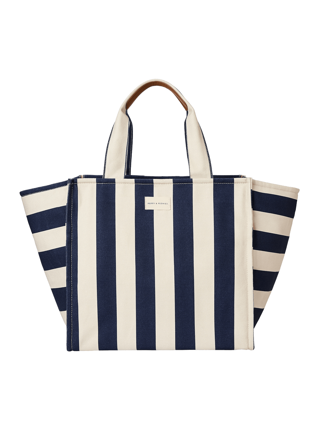 Navy and white striped tote bag