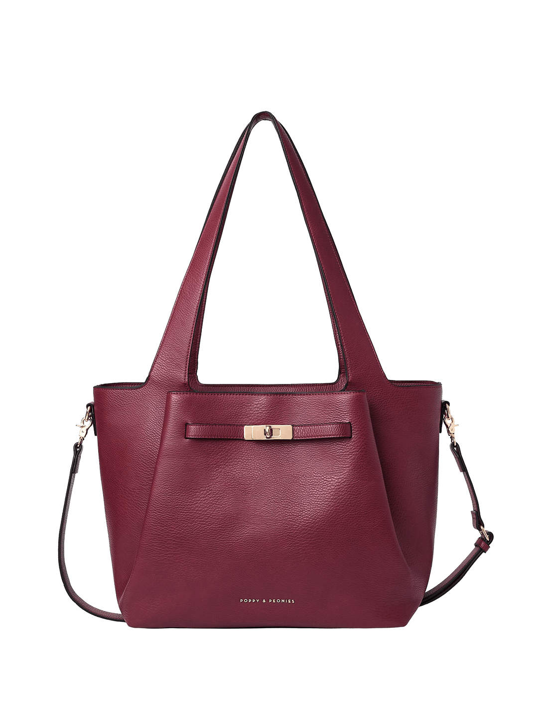 Berry coloured vegan leather tote bag with gold hardware