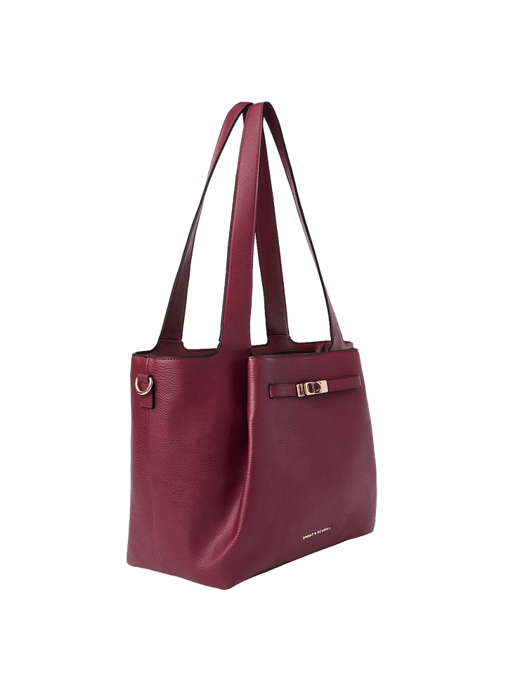 Berry coloured vegan leather tote bag with gold hardware