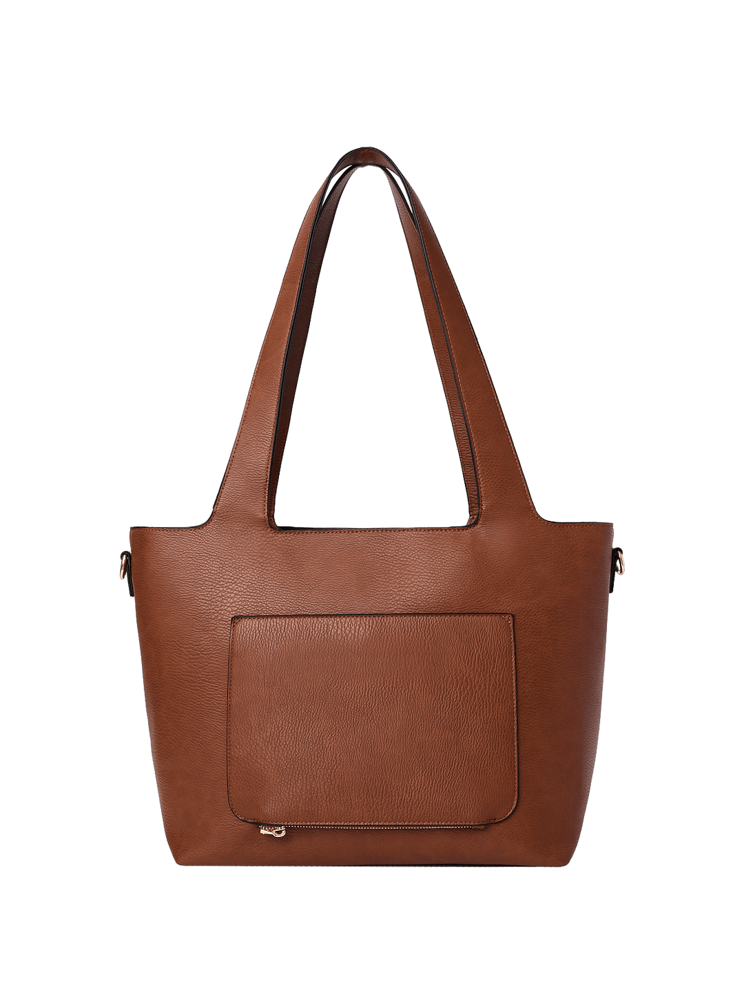 Brown vegan leather tote bag on a transparent background