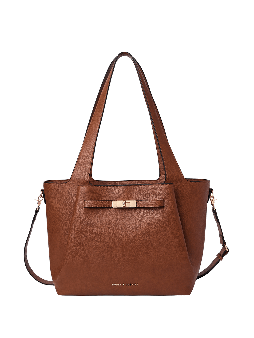 Brown vegan leather tote bag with gold hardware