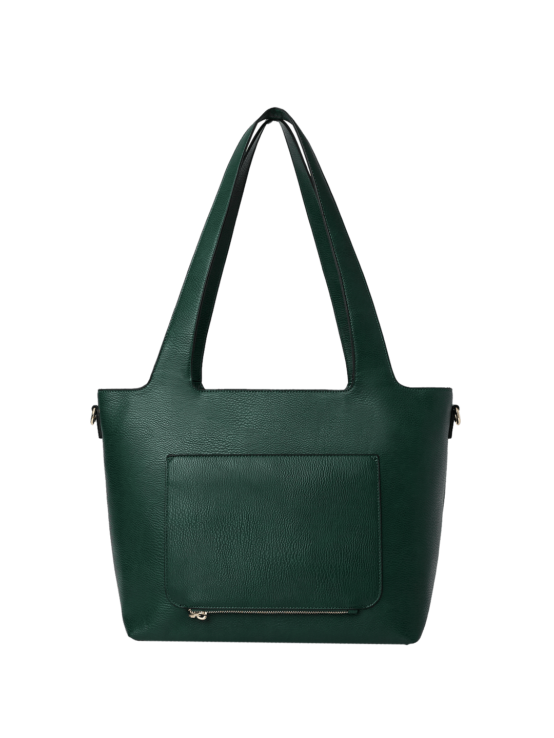 Green handbag with a trolley sleeve on a transparent background