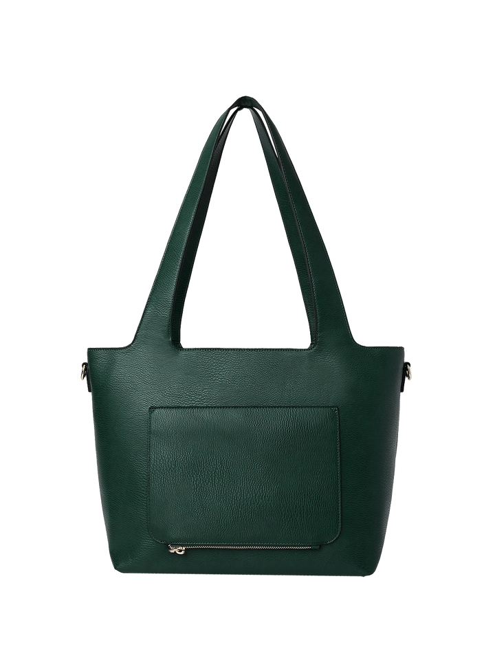 Green handbag with a trolley sleeve on a transparent background