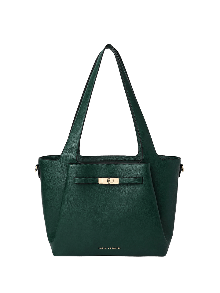 Green handbag with gold hardware