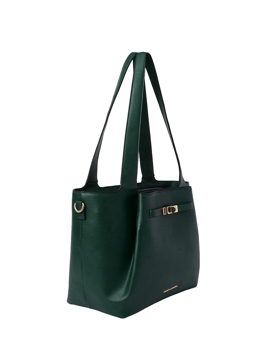 Green handbag with gold clasp on a transparent background