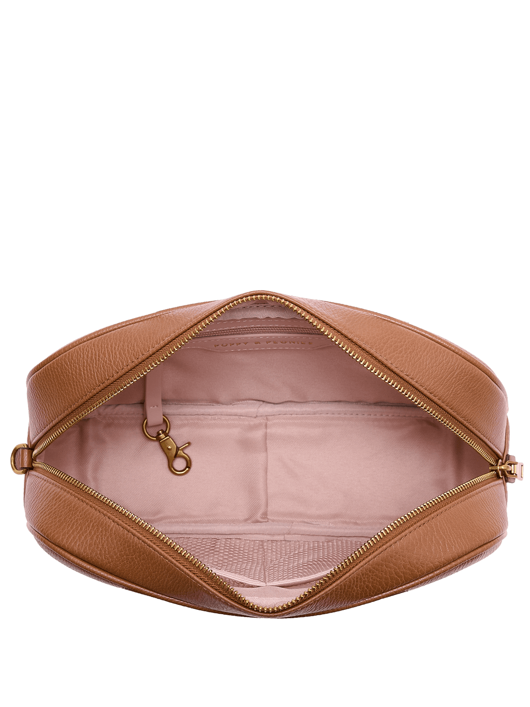 Interior of a brown vegan leather shoulder bag