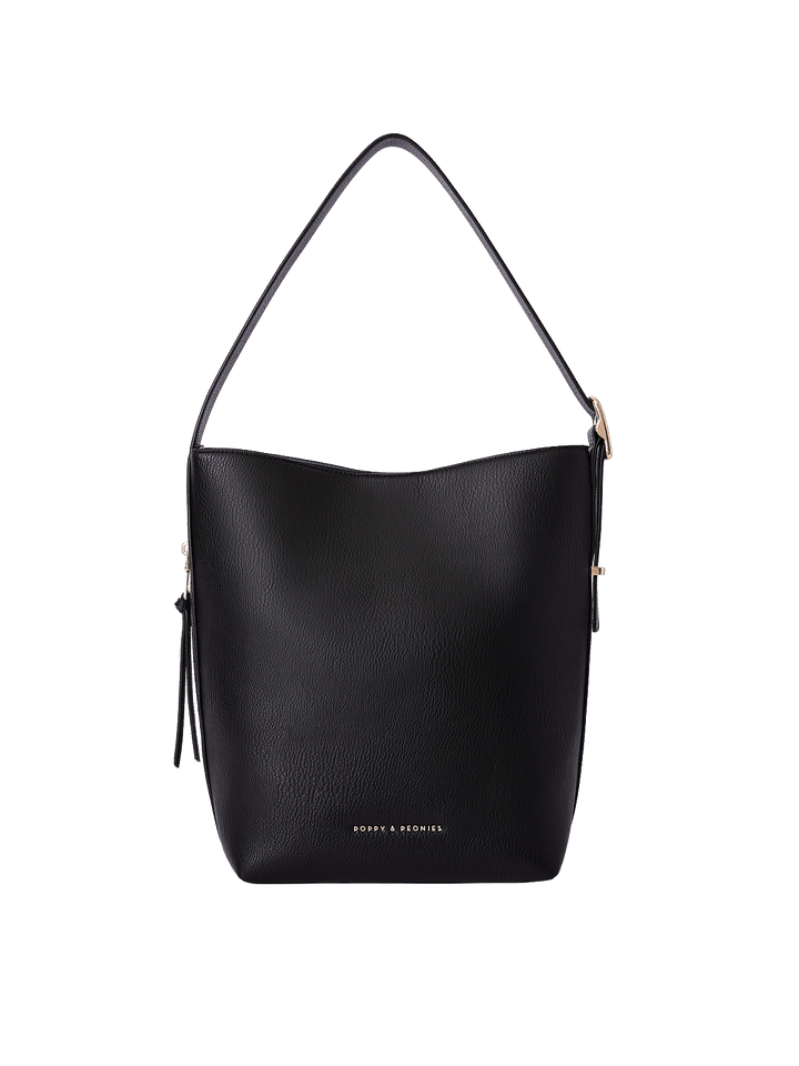 Bucket Bag in Black with adjustable shoulder strap