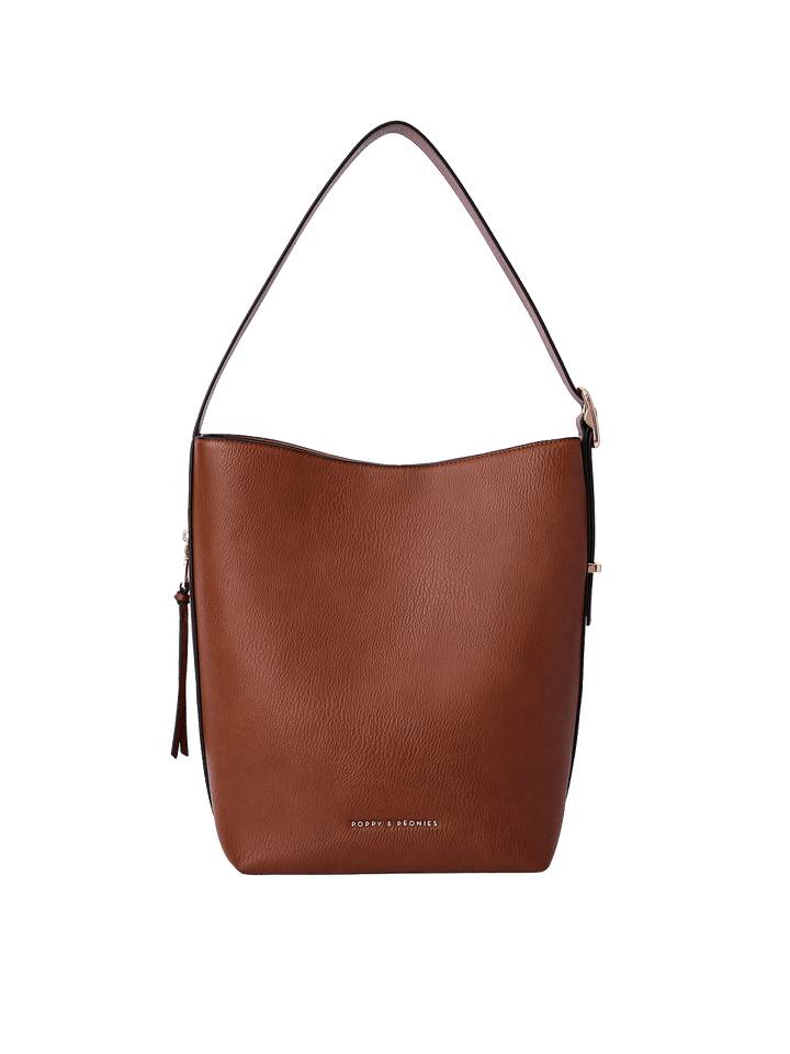 Bucket Bag in Chestnut with adjustable shoulder strap