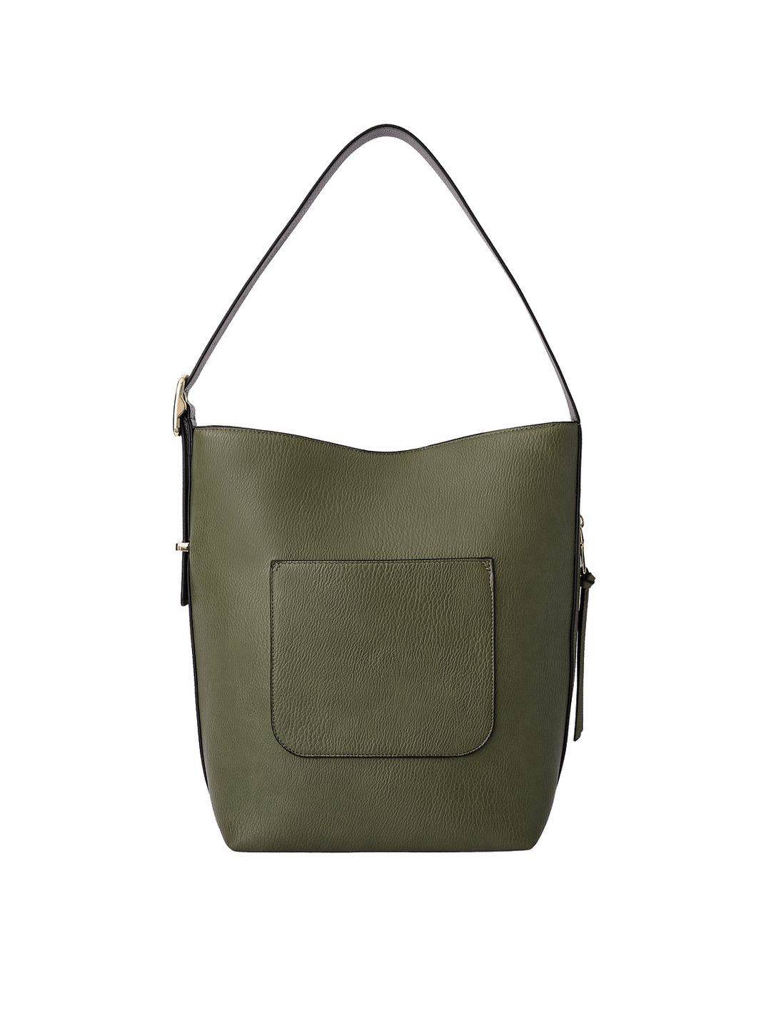 Back view of the Bucket Bag in Olive with exterior patch pocket