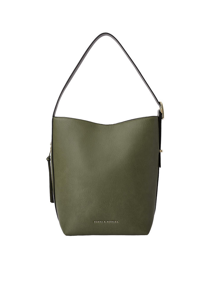 Bucket Bag in Olive with adjustable shoulder strap