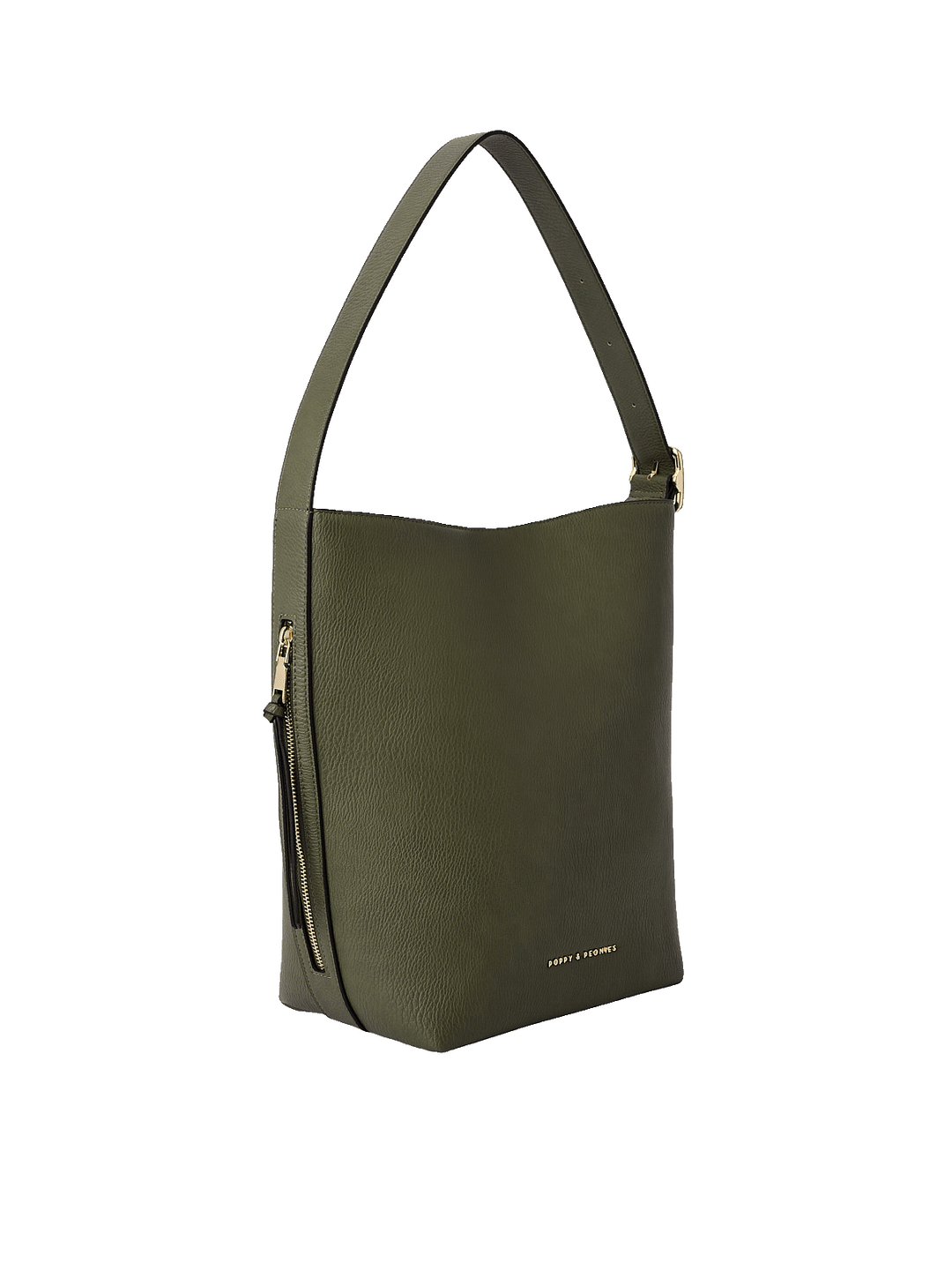 Side profile of the Bucket Bag in Olive showing structured silhouette