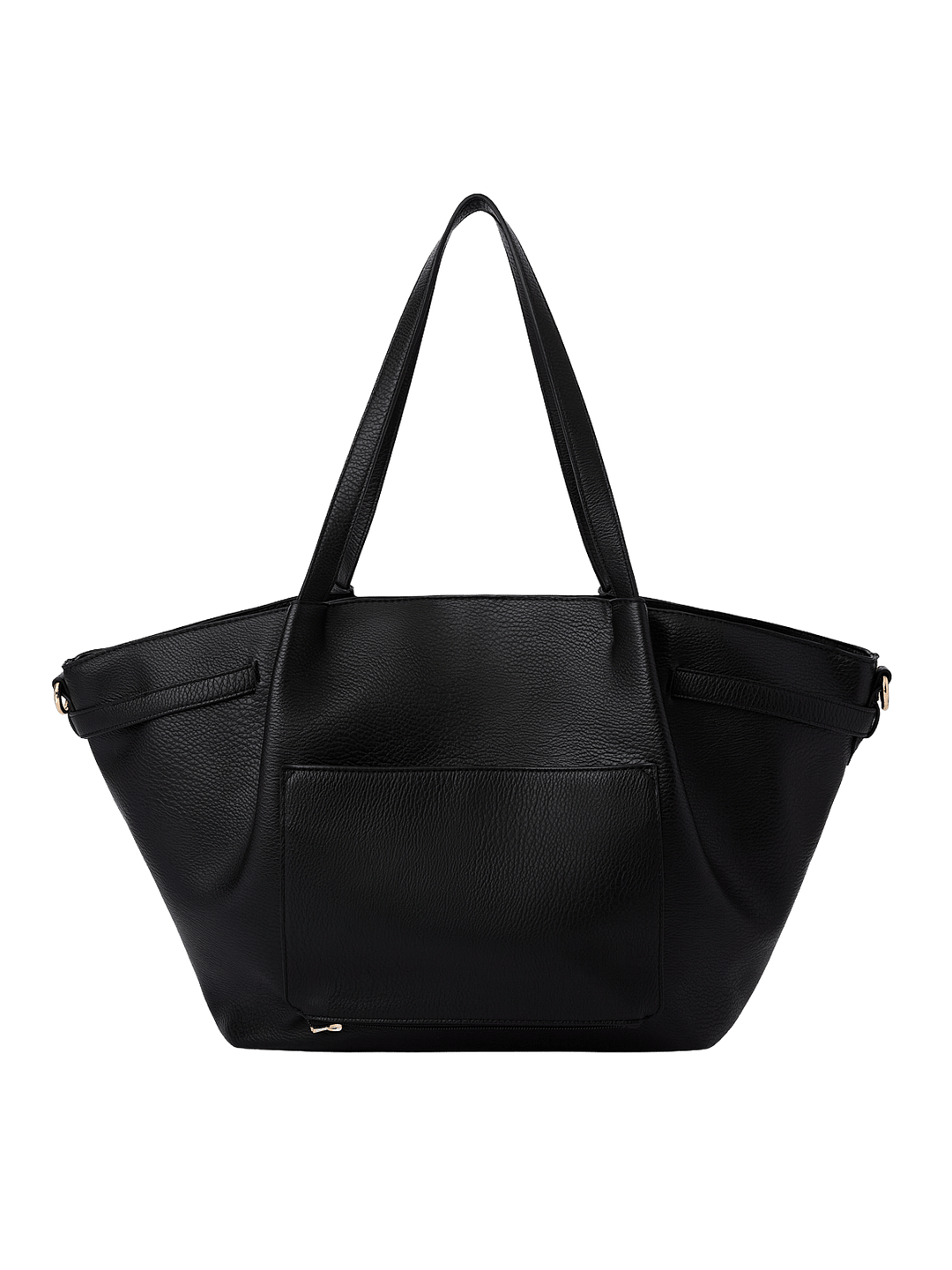 Poppy & Peonies The Knot Tote in Black, showcasing its black pebbled exterior, long shoulder handles, and large exterior back slip pocket.