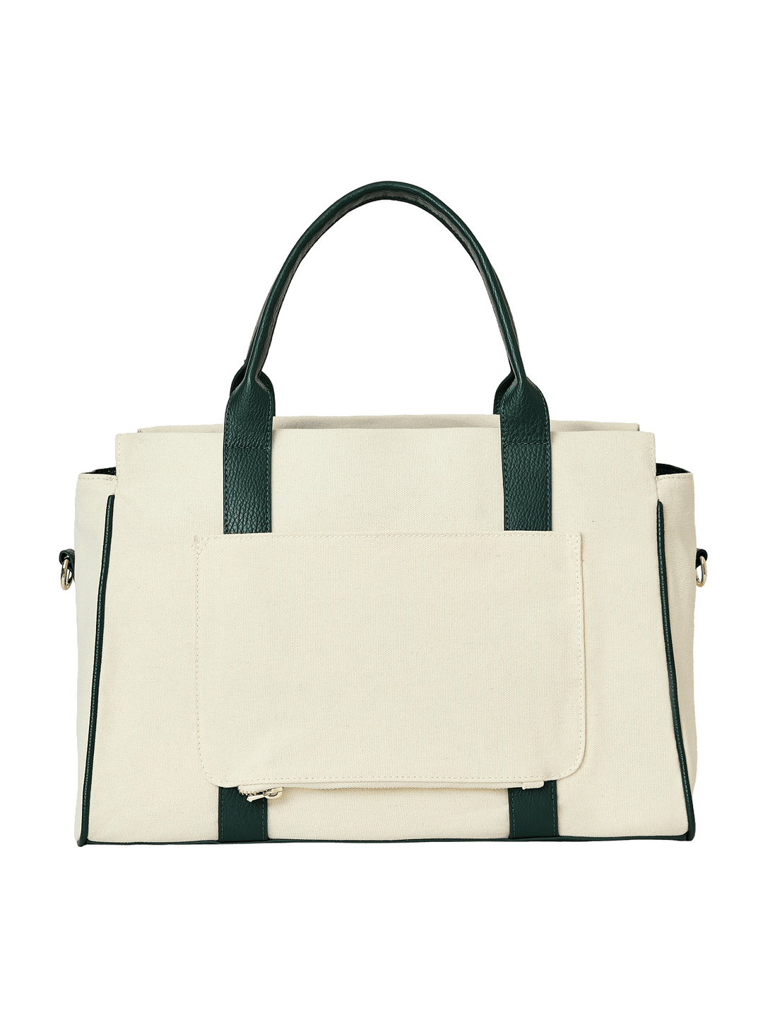 Natural canvas handbag with green straps 