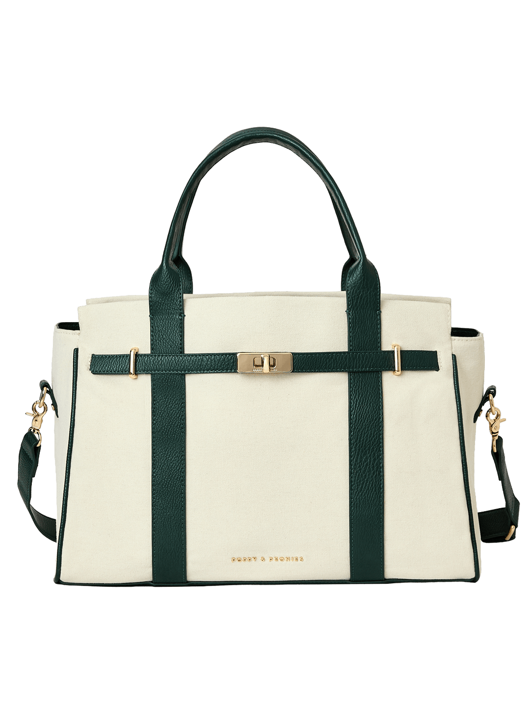 Natural canvas handbag with green straps 