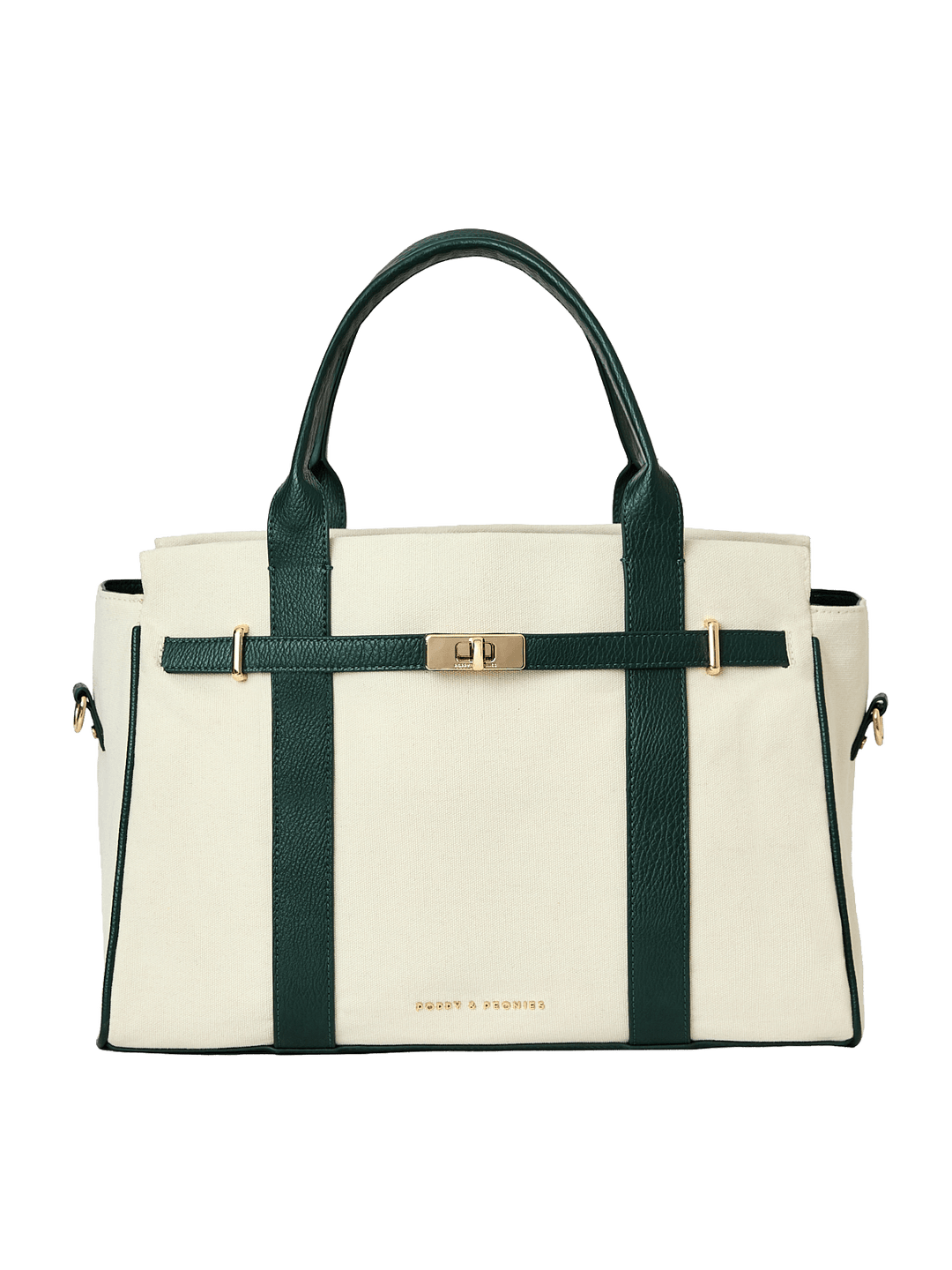Natural canvas handbag with green straps 
