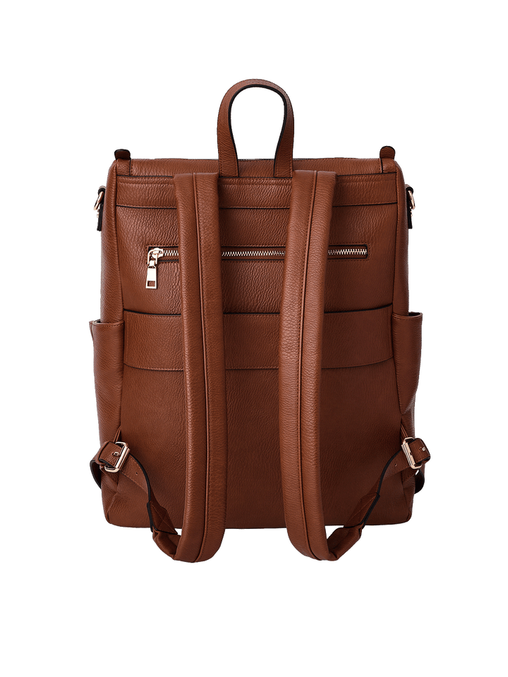 Back view of the Carryall Backpack in Chestnut with padded shoulder straps