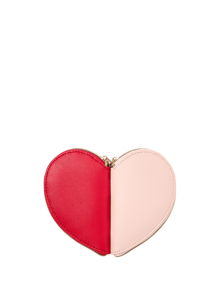 Heart-shaped pouch with red and pink dividable sections 