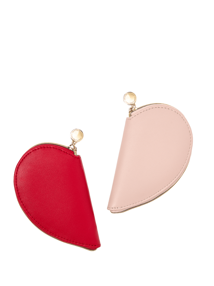 Heart-shaped pouch with red and pink dividable sections 