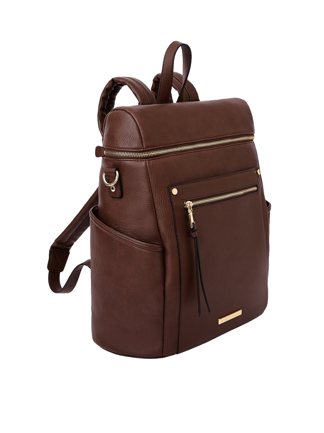 Side view of Commuter Backpack in Espresso showing exterior water bottle pocket and structured design