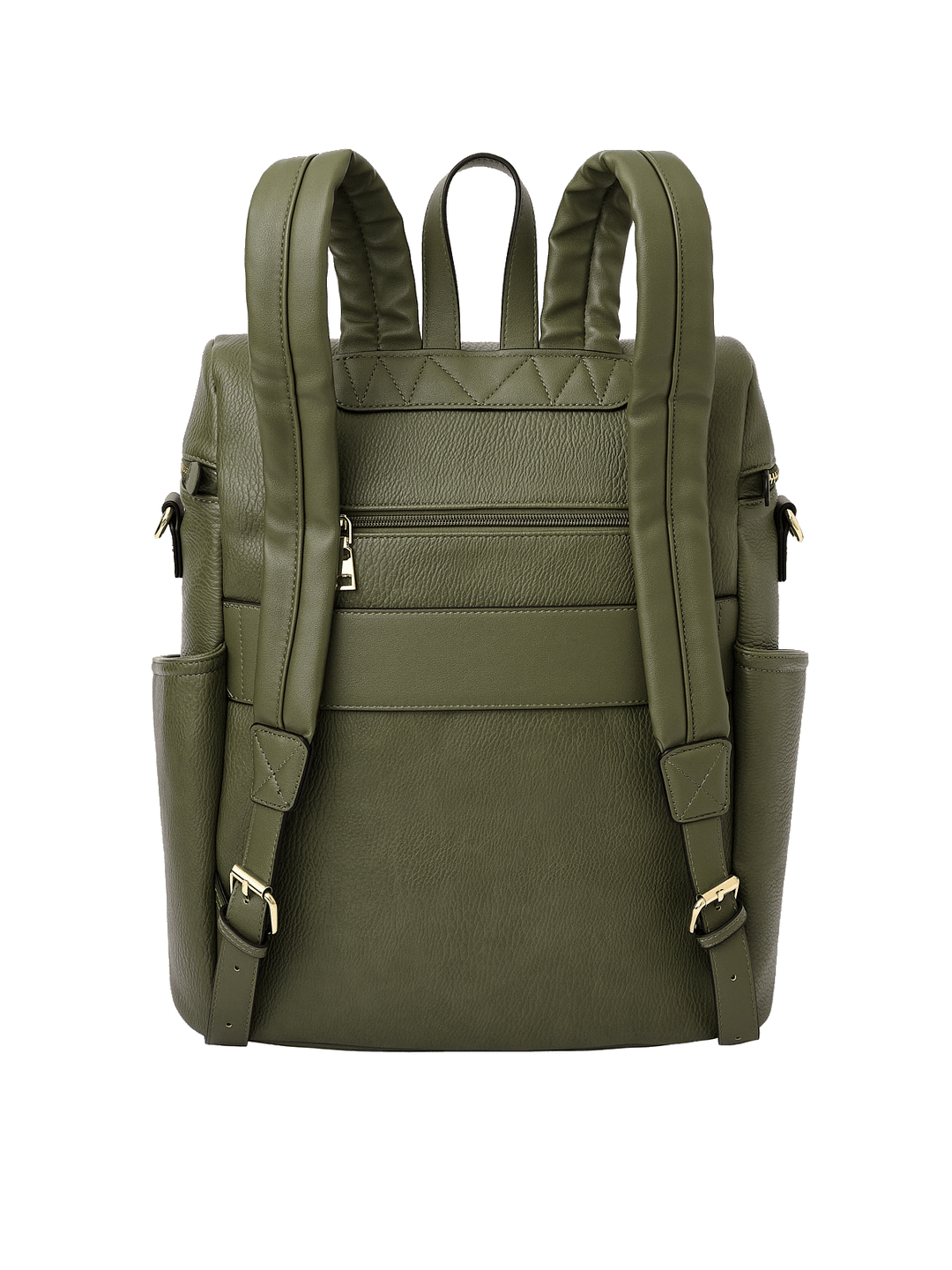 Back view of Commuter Backpack in Olive with trolley sleeve and padded shoulder straps