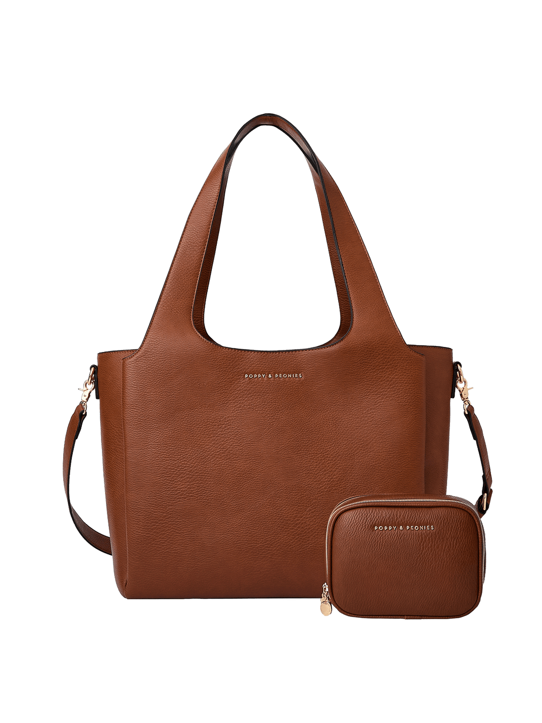 Poppy & Peonies Companion Duo in Chestnut, featuring The Companion Tote with coordinating Pretty Connected Case, detachable shoulder strap and signature gold-tone details.
