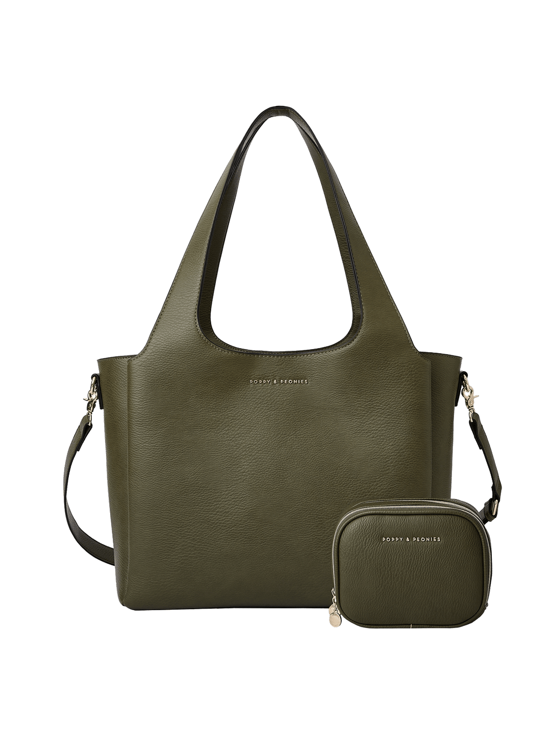 Poppy & Peonies The Companion Tote Bundle in Olive, featuring The Companion Tote with coordinating Pretty Connected Case, top handles and detachable shoulder strap.