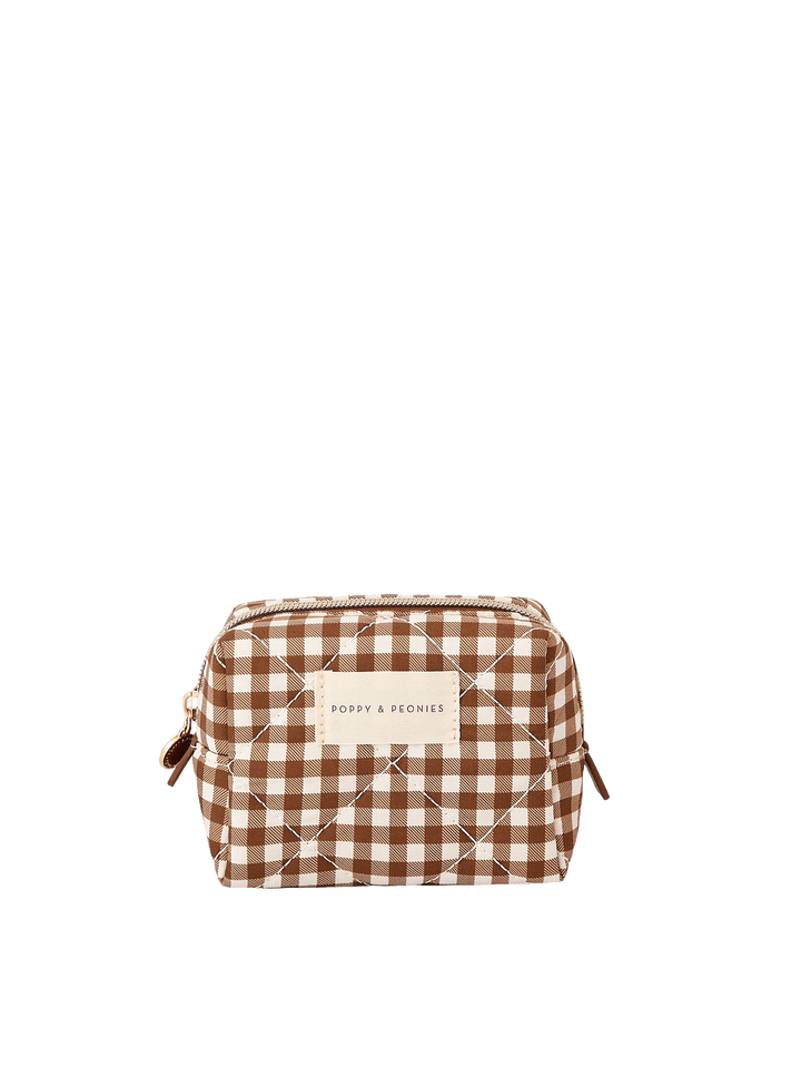 Small Cosmetic Trio pouch in Brown Gingham