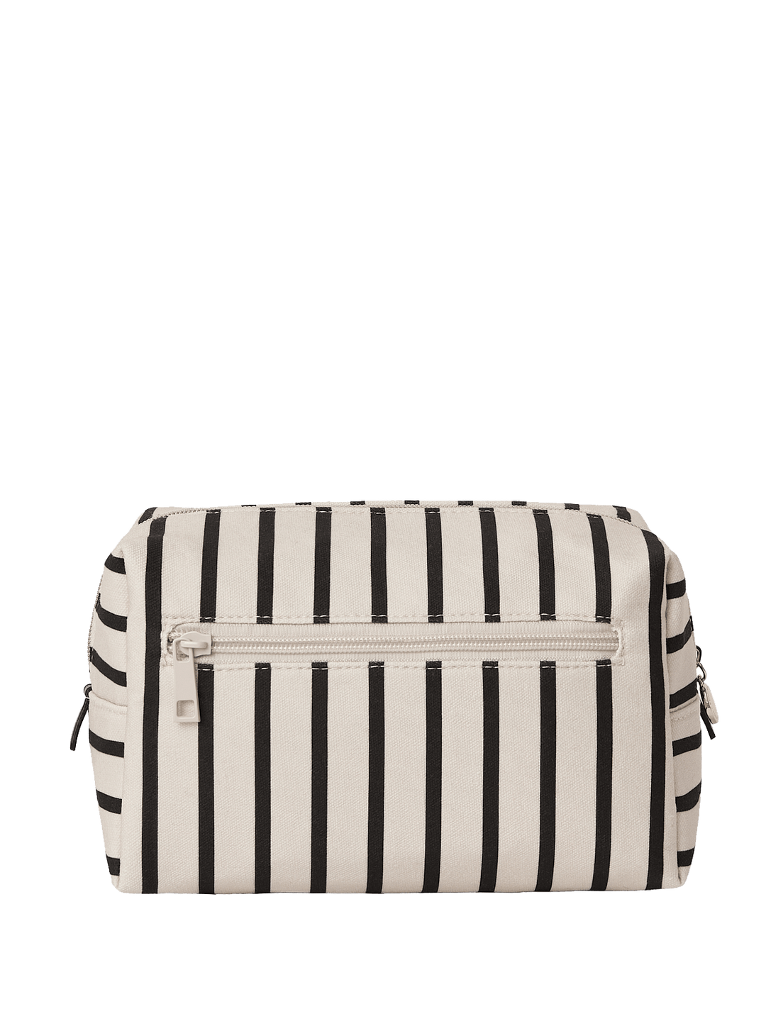 Black and white striped cosmetic bag