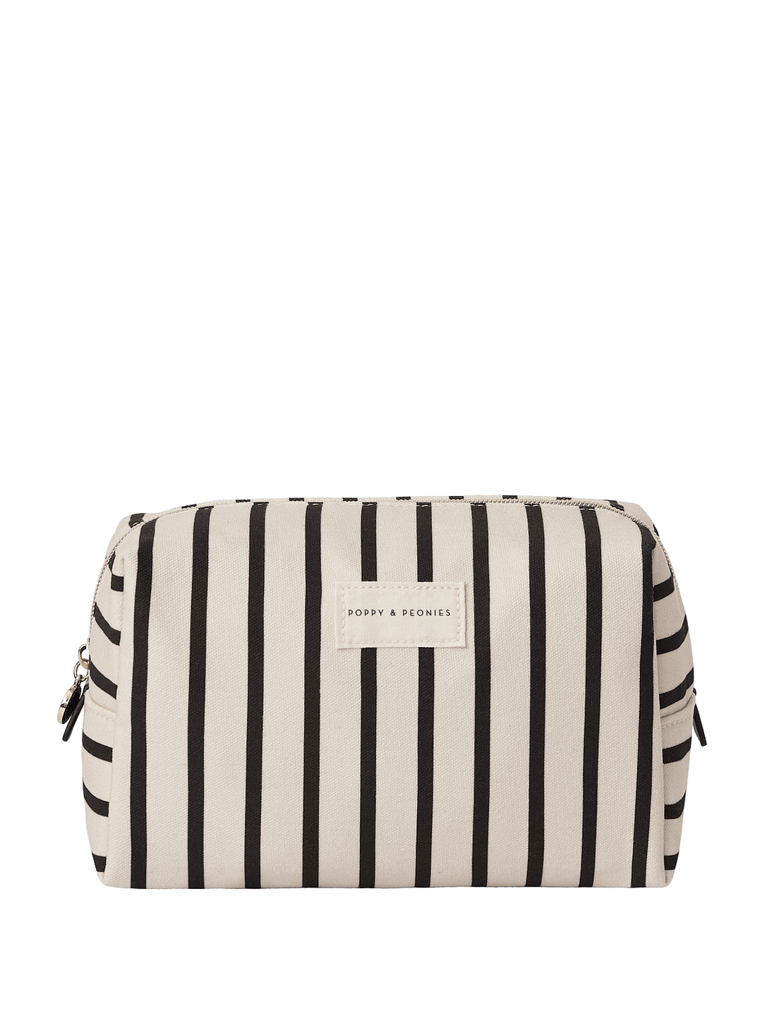 Black and white striped cosmetic bag