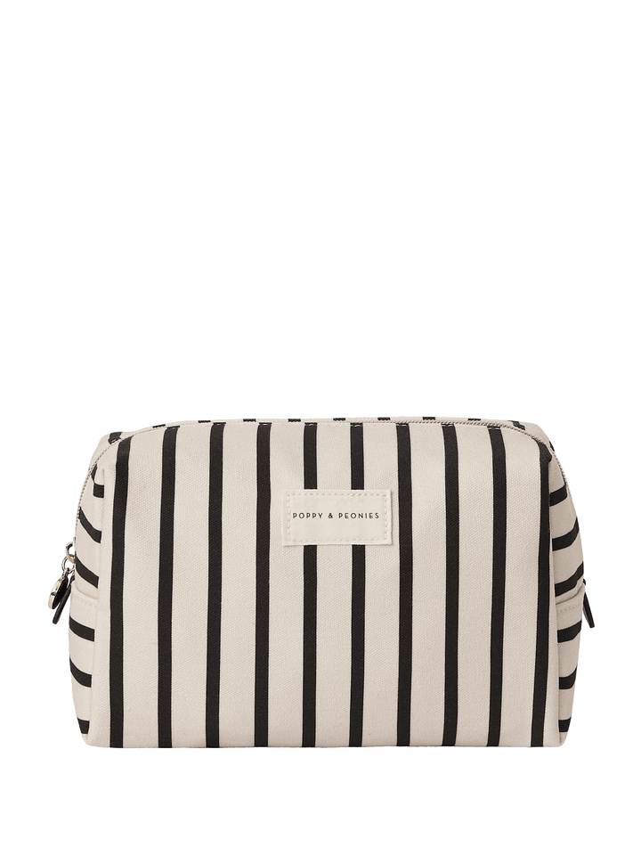 Black and white striped cosmetic bag