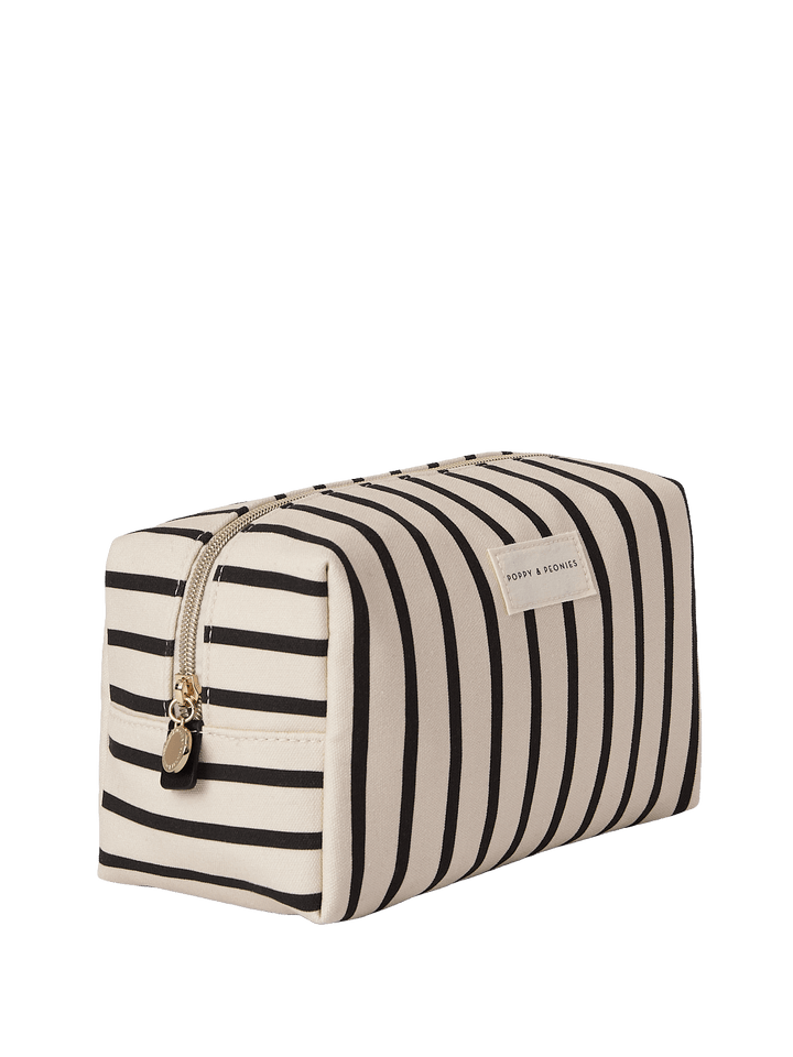Black and white striped cosmetic bag